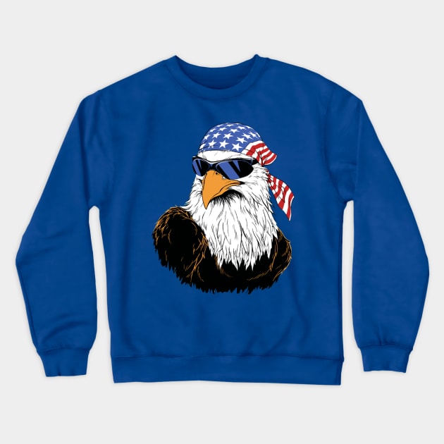 4th of July - Patriotic Eagle with Glasses - Flag USA - Sticker Crewneck Sweatshirt by JMPrint